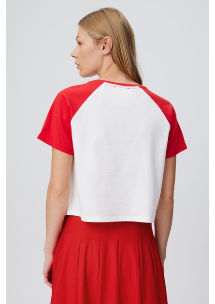 Baskılı Reglan Kol Crop T-Shırt fiyatları