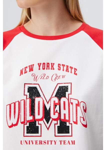 Baskılı Reglan Kol Crop T-Shırt modelleri