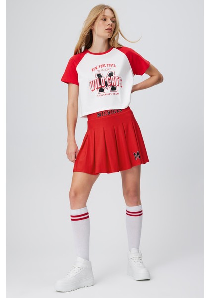 Baskılı Reglan Kol Crop T-Shırt fırsatları