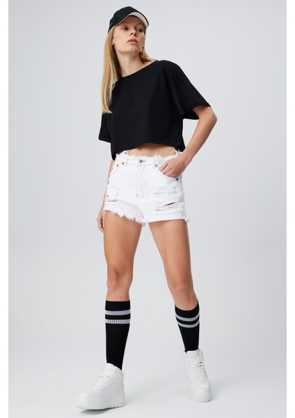 Kol Ucu Katlamalı Crop T-Shırt fırsatları