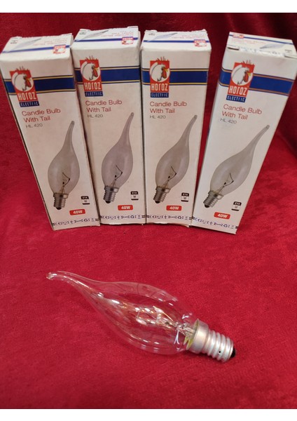 Dekoratif Ampul.şeffaf renkte,Ucu kıvrık.40WATT.(E.14)(Mum ampuldür)