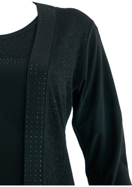 Kadın Siyah Anne Butik Takım İkili Simli Taş Baskılı Buklet Desenli Rahat Kesim Likralı Sandy Kumaş