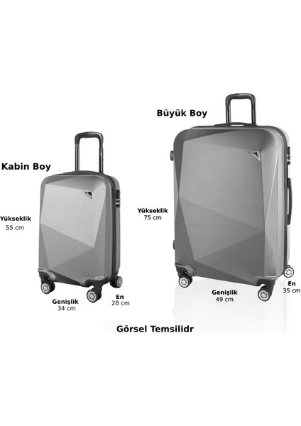 Elmas Model Haki Renk 2'li Valiz Seti (Kabin+Büyük)