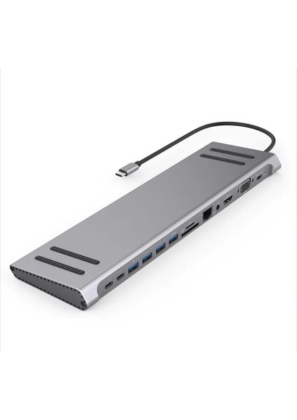 MST-14U 14IN1 Stand Özellikli Type-C Hub USB 3.0-SD/TF-RJ45-HDMI-VGA-USB-C 60W Dönüştürücü MST-14U