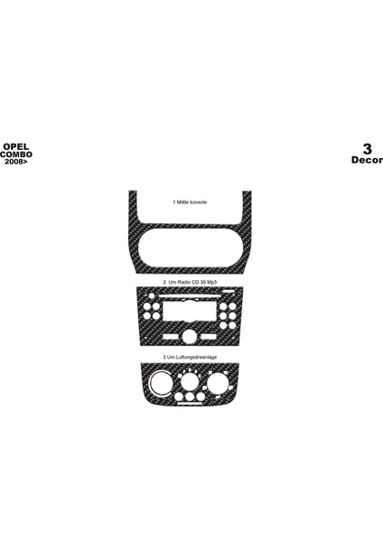 Meriç® Opel Combo Ön Torpido Kaplama Maun 3 Parça 2008-2013