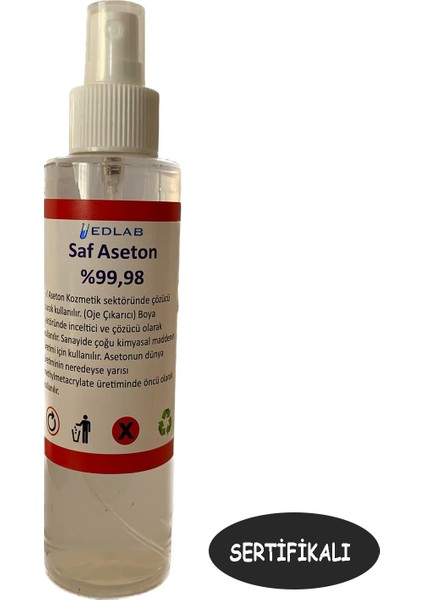 Saf Aseton | Extra Saf %99.98 | 150 ml | Sertifikalı