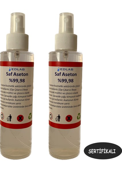 Saf Aseton | Extra Saf %99.98 | 150 ml 2 Adet | Sertifikalı