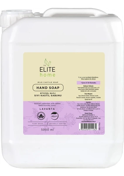 The Elite Home Bitkisel Bazlı ve Vegan Sertifikalı Sıvı El Sabunu 5 kg lavanta