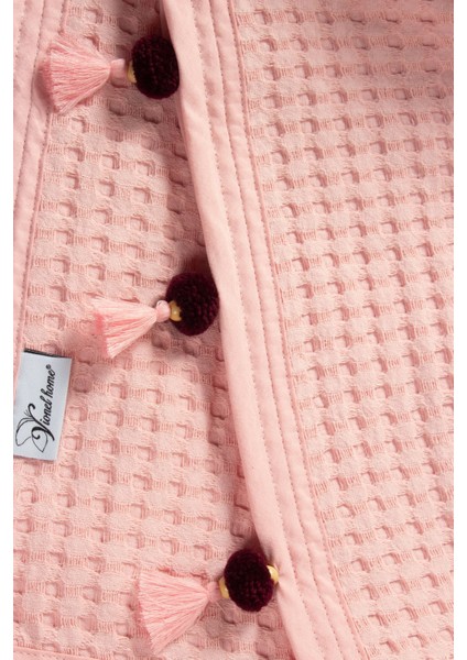 Pamuklu Çift Kişilik Waffle Desen Ponponlu Pembe Pike