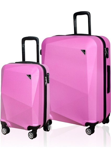 Elmas Model Pembe Renk 2'li Valiz Seti (Küçük+Büyük)