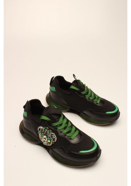 Es Siyah-Yeşil Taşlı Streç Kadın Spor fiyatları