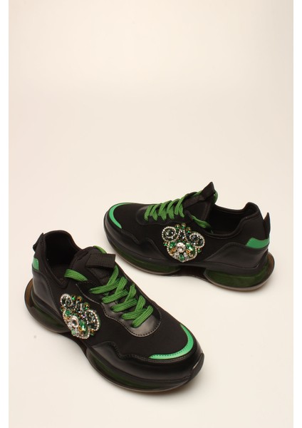 Es Siyah-Yeşil Taşlı Streç Kadın Spor modelleri