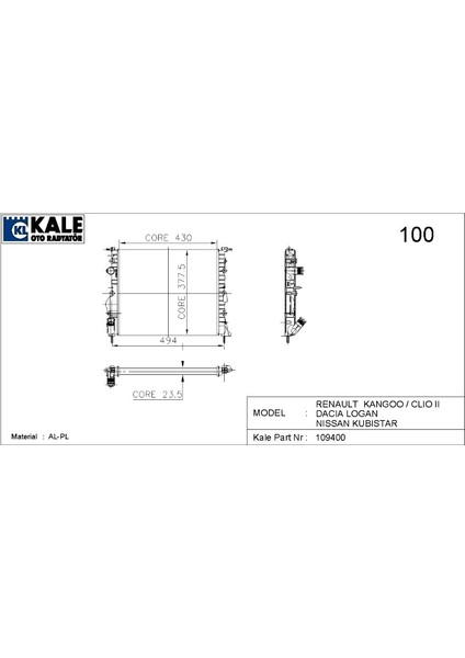 Radyatör Clio 2 Megane 1 Kangoo 01+ 1.4 1.6 1.5d Klimasız 7700838134 0518182AL 23,5mm