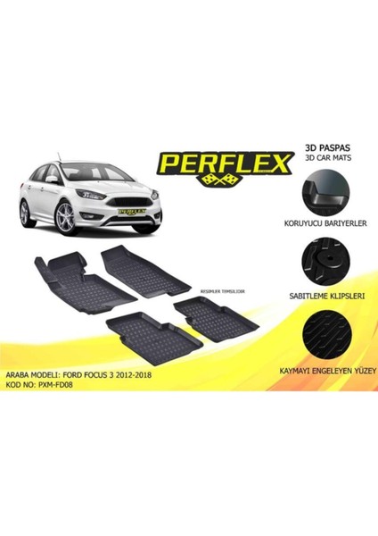 Perflex 3D X-Mat Havuzlu Paspas Çeşitleri Bej Ford Focus Iıı 2012+ 3D X-Mat 5 Pcs