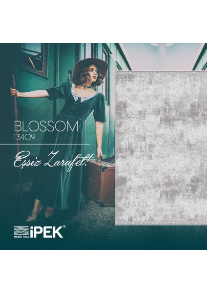 Ipek Mekik Halı Blossom Bej Füme Eskitme Desenli Halı