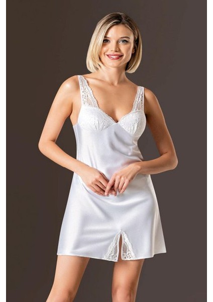 2524 Kadın Saten Sabahlıklı Gecelik Takım-Ekru fiyatları