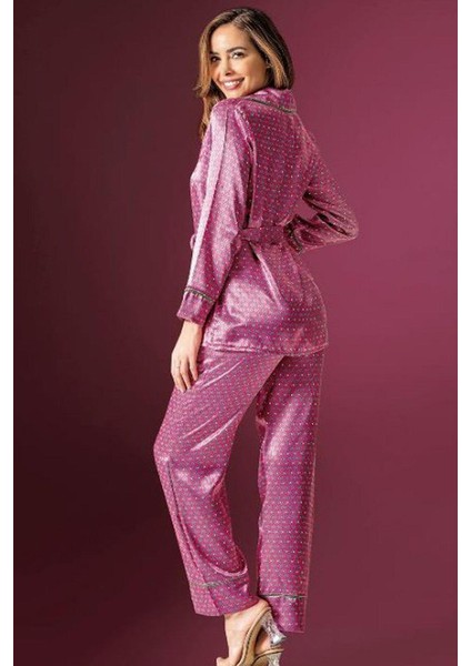 2190 Kadın Saten Uzun Kollu Pijama Takımı-Pembe modelleri