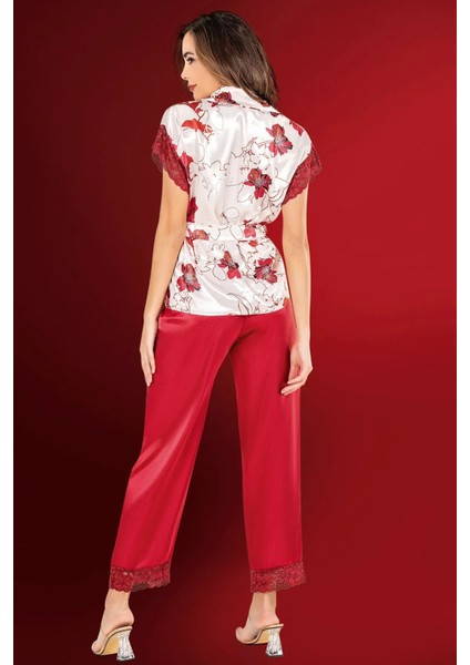 2020 Kadın Kısa Kollu Saten Pijama Takımı-Bordo modelleri
