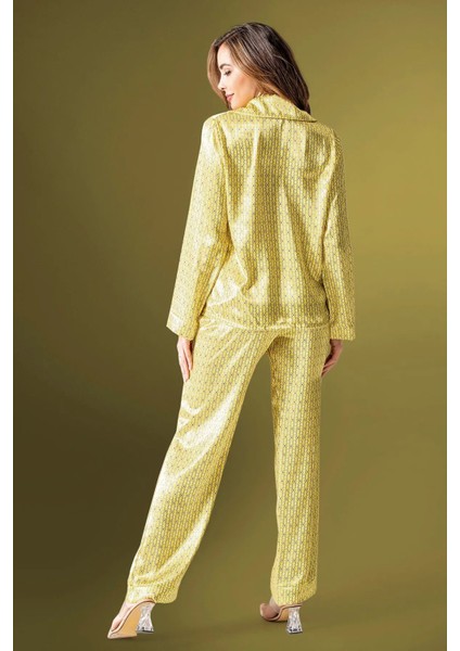 2200 Kadın Saten Uzun Kollu Pijama Takımı-Sarı modelleri
