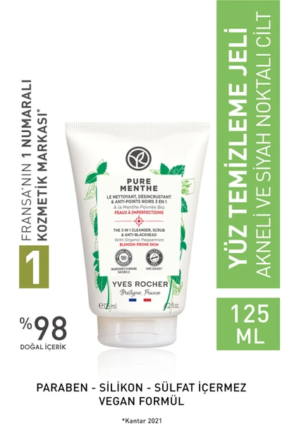 Yves Rocher Akneye Eğilimli Ciltler için Pure Menthe Peeling Etkili Prebiyotik Yüz Yıkama Jeli-125 ml