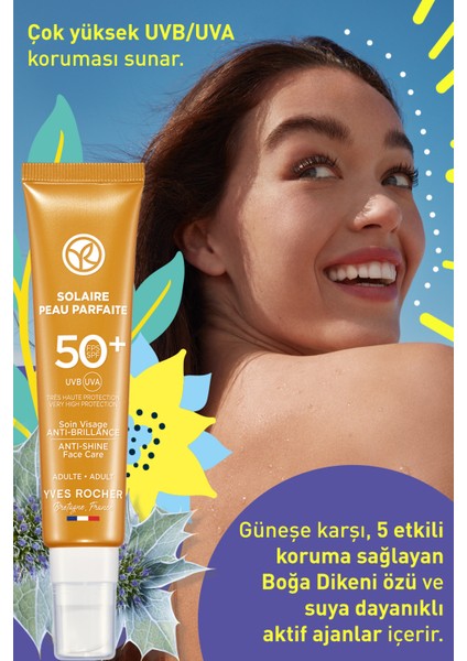 Yves Rocher SPF 50+ Yüksek Korumalı Parlama ve Leke Karşıtı Yüz Güneş Kremi/Solaire Peau Parfaite-40 ml