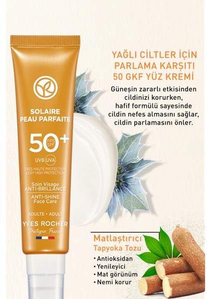 Yves Rocher SPF 50+ Yüksek Korumalı Parlama ve Leke Karşıtı Yüz Güneş Kremi/Solaire Peau Parfaite-40 ml