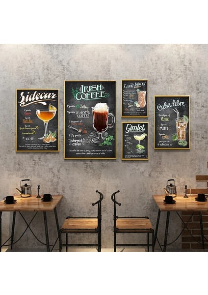Kahve ve Kokteyl Içecekler Coffee Bar Köşesi Için Duvar Tablosu Retro Ahşap Poster