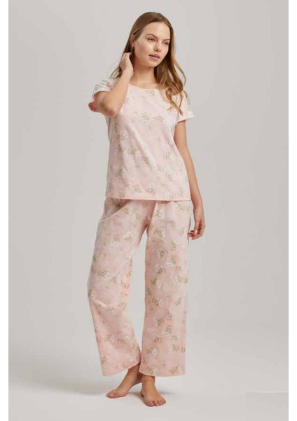 23627 Kadın Kısa Kollu Pijama Takımı-Pembe