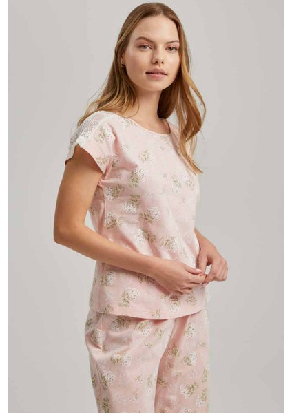 23627 Kadın Kısa Kollu Pijama Takımı-Pembe