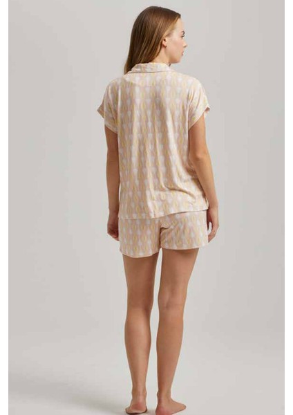 23547 Kadın Kısa Kollu Şortlu Pijama Takım-Pudra