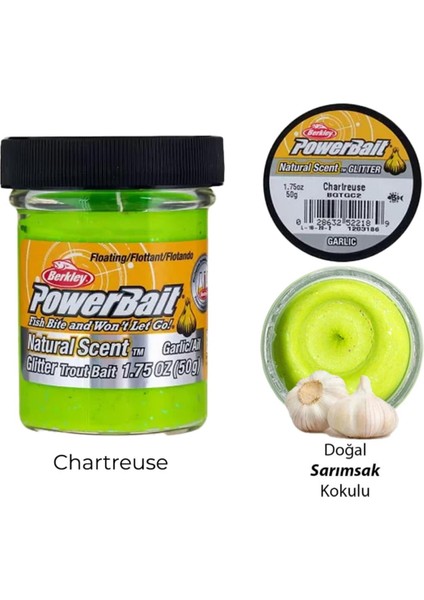 Powerbait Doğal Kokulu Glitter (Simli) Alabalık Hamuru - Chartreuse