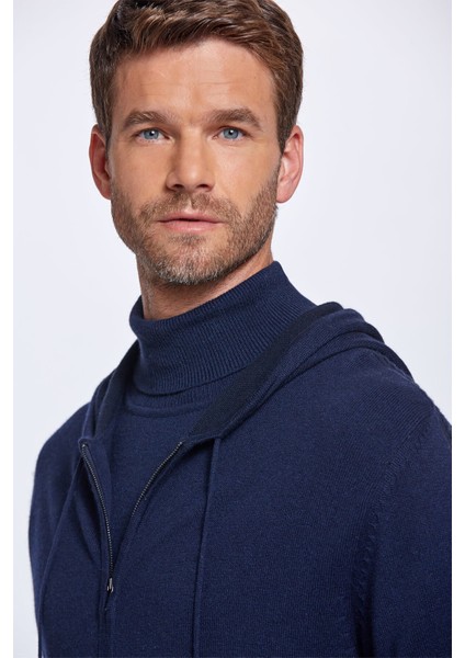 Kaşmir-Ipek Karışımlı Kapüşonlu Lacivert Spor Ceket modelleri