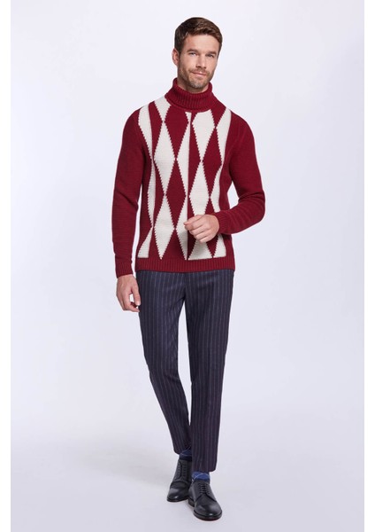 Baklava Desenli Boğazlı Saf Kaşmir Bordo Kazak fiyatları