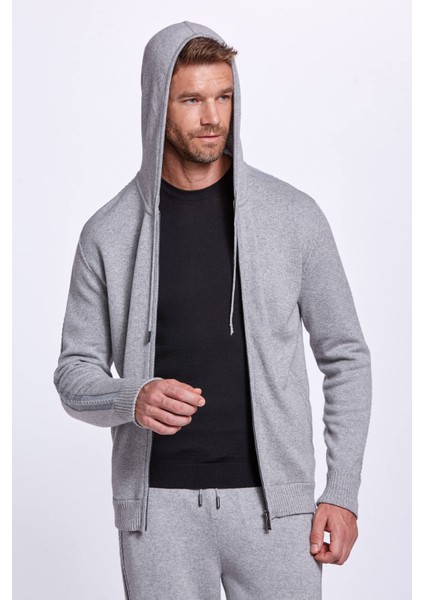 Kaşmir-Ipek Karışımlı Kapüşonlu Gri Spor Ceket indirimleri