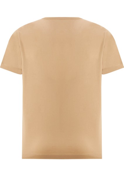 Kum Rengi Bisiklet Yaka Basic T-Shirt