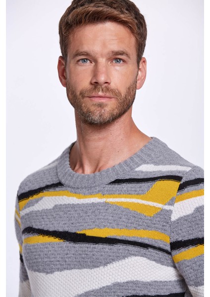 Çizgi Desenli Gri Kaşmir Yün Karışımlı Kazak modelleri