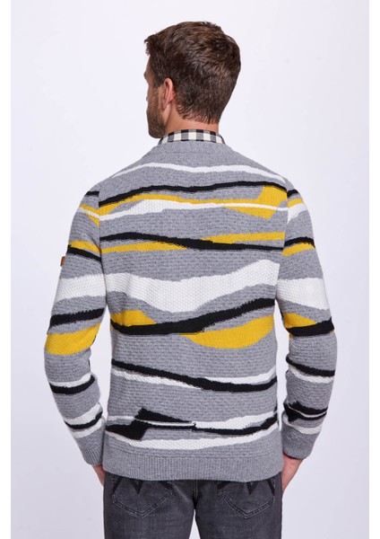 Çizgi Desenli Gri Kaşmir Yün Karışımlı Kazak fırsatları