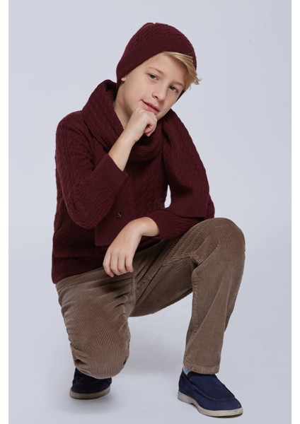 Lambswool Yün Bordo Çocuk Bere