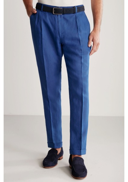 Saf Keten Indigo Pantolon