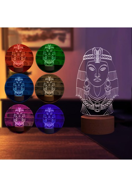 Kleopatra LED Masa Lambası Ahşap Taban 7 Farklı Işık Renkli