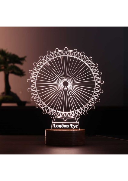 London Eye LED Masa Lambası Ahşap Taban 7 Farklı Işık Renkli