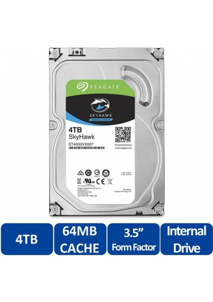 Skyhawk, ST4000VX007, 3.5", 4tb, 64MB, 5900RPM, Güvenlik, HDD