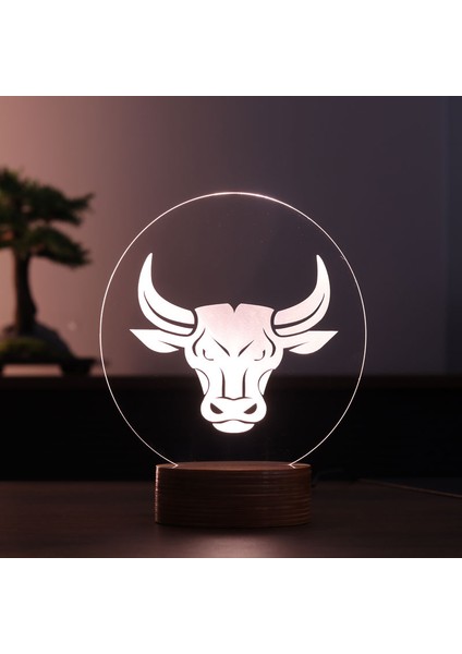 Boğa LED Masa Lambası Ahşap Taban 7 Farklı Işık Renkli