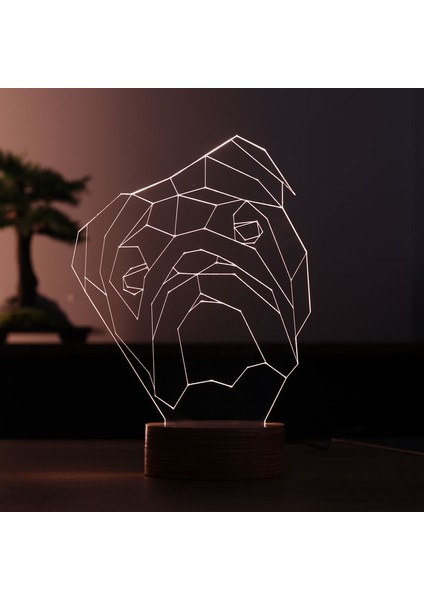 Köpek LED Masa Lambası Ahşap Taban 7 Farklı Işık Renkli