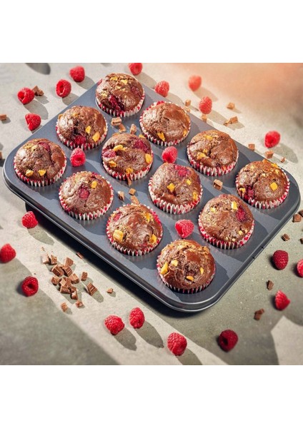 Tilbe Home Cupcake Muffin Kalıbı 12'li Kek Yanmaz Yapışmaz Kurabiye Kalıbı Fırın Çörek Kapsül Tepsisi Paslanmaz Extra Dayanıklı İnox Siyah Renkli Muffin Kalıbı