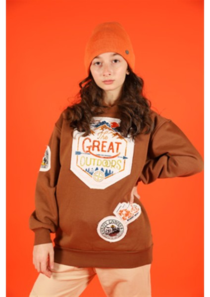 09-14 Yaş Kız Çocuk Kahve Great Kapşonlu Uzun Sweat