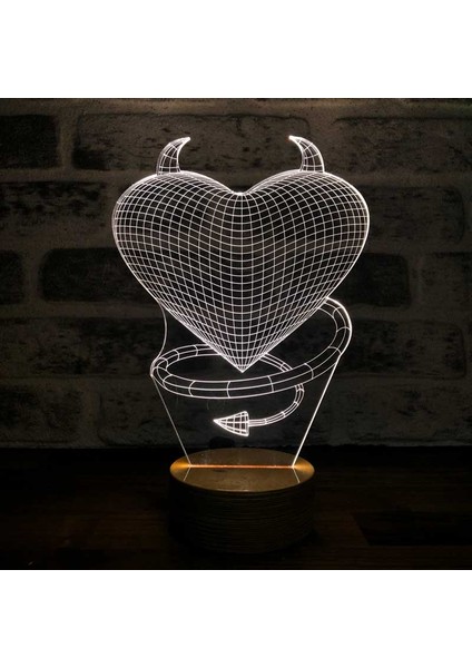 Devil Love LED Gece Lambası Ahşap Taban 7 Farklı Işık Renkli