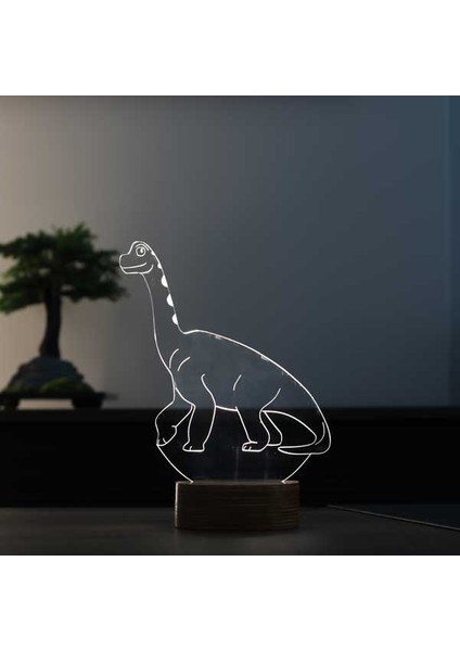 Dinozor LED Gece Lambası Ahşap Taban 7 Farklı Işık Renkli