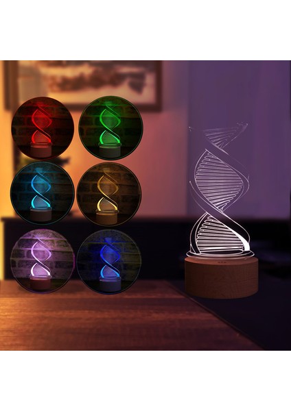 Dna LED Masa Lambası Ahşap Taban 7 Farklı Işık Renkli