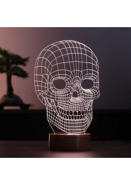 Kurukafa LED Gece Lambası Ahşap Taban 7 Farklı Işık Renkli